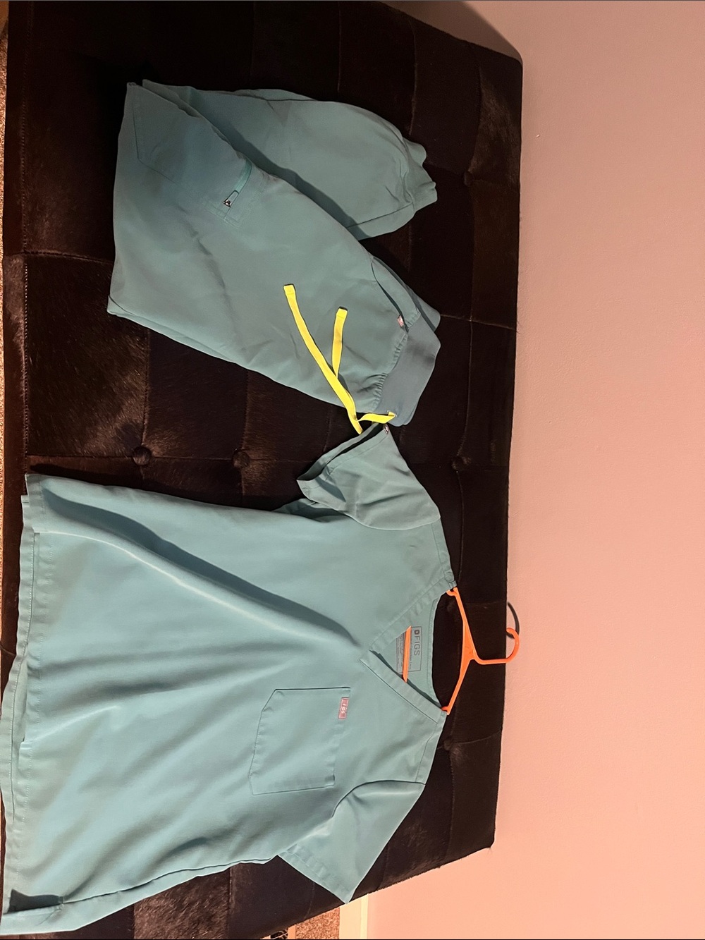 Figs Scrub Top & Pants in Teal with Yellow Drawstring